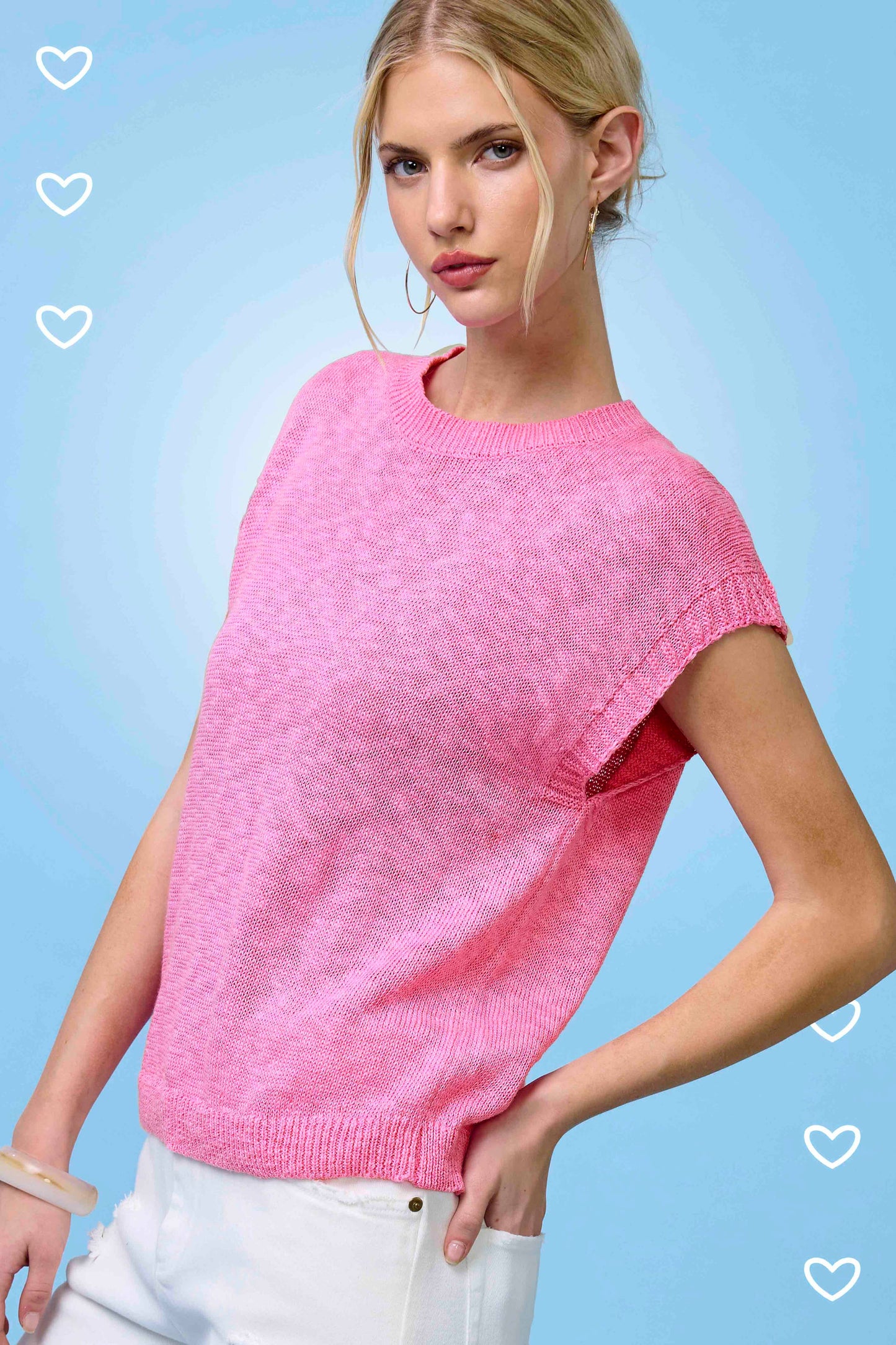 Loose Fit Sleeveless Ribbed Knit Crew Neck Top - Whimsical Details - ["Milk","sweater Tank","tank","tank top"]