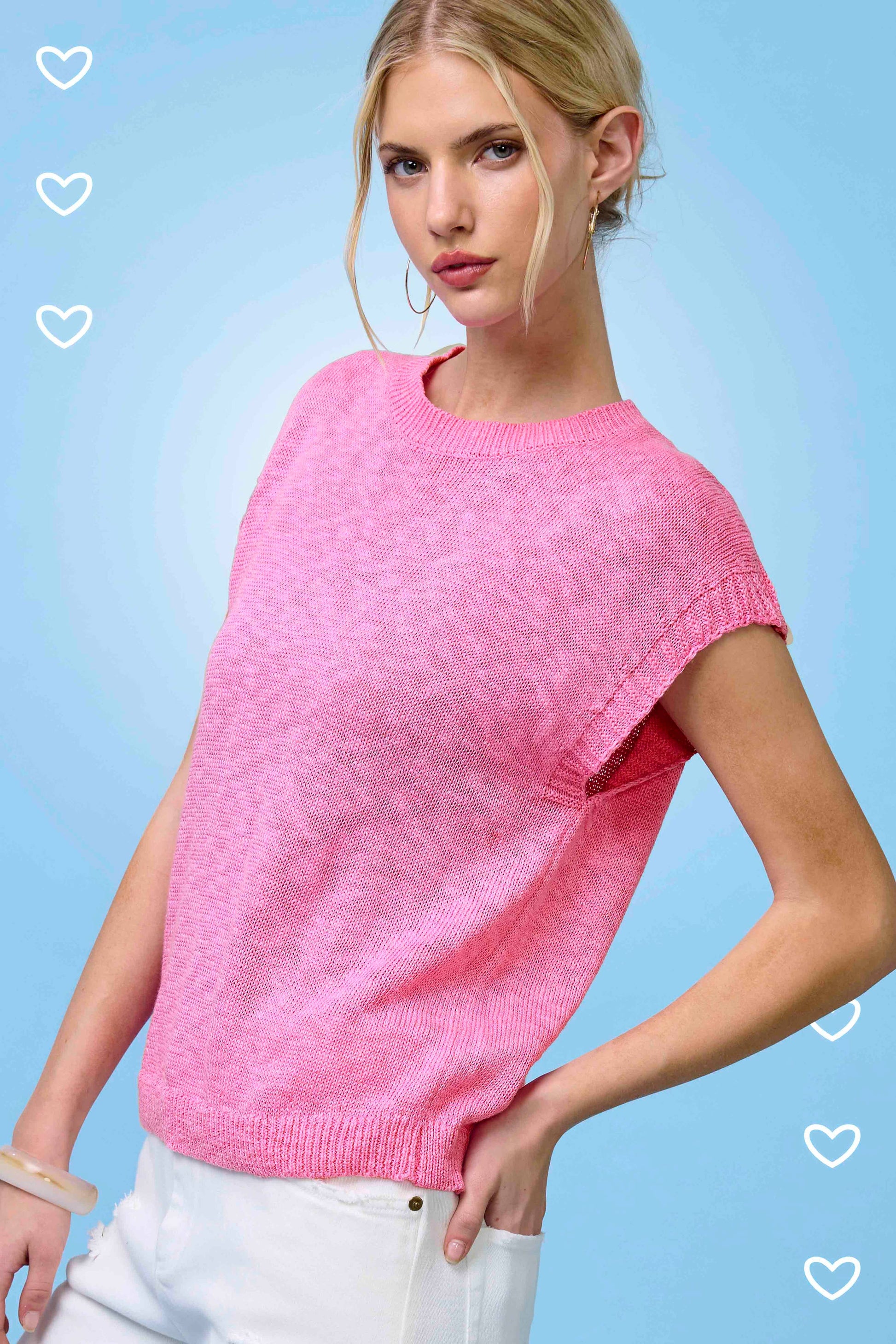 Loose Fit Sleeveless Ribbed Knit Crew Neck Top - Whimsical Details - ["Milk","sweater Tank","tank","tank top"]