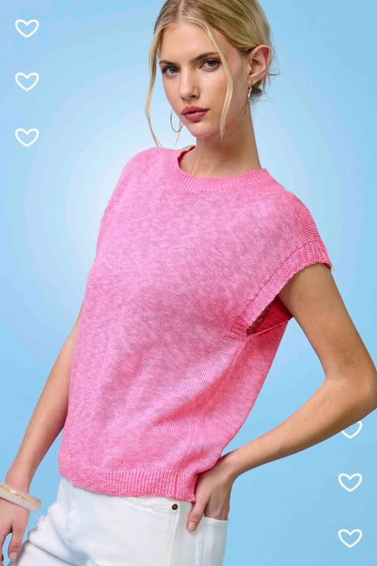 Loose Fit Sleeveless Ribbed Knit Crew Neck Top - Whimsical Details - ["Milk","sweater Tank","tank","tank top"]