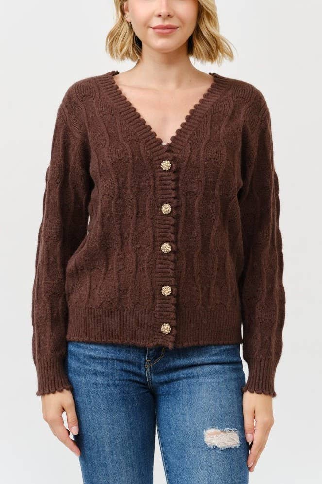 V Neck Golden Button Up Cardigan