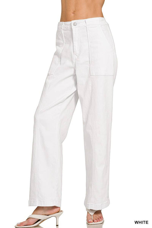 High Rise Utility Pocket Color Denim Pants