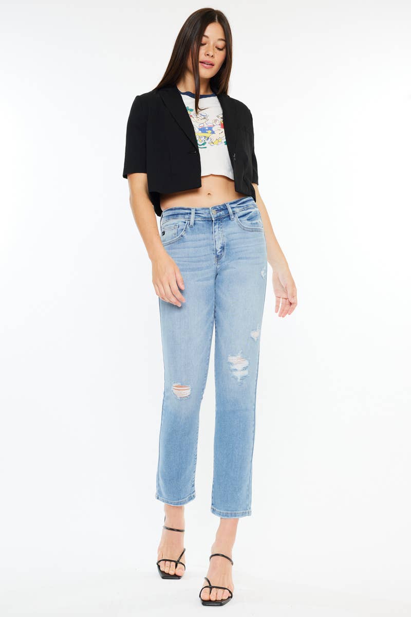 Mid Rise Slim Straight Medium Wash Jeans - Whimsical Details - ankle length, Jean, jeans, Medium wash, transition