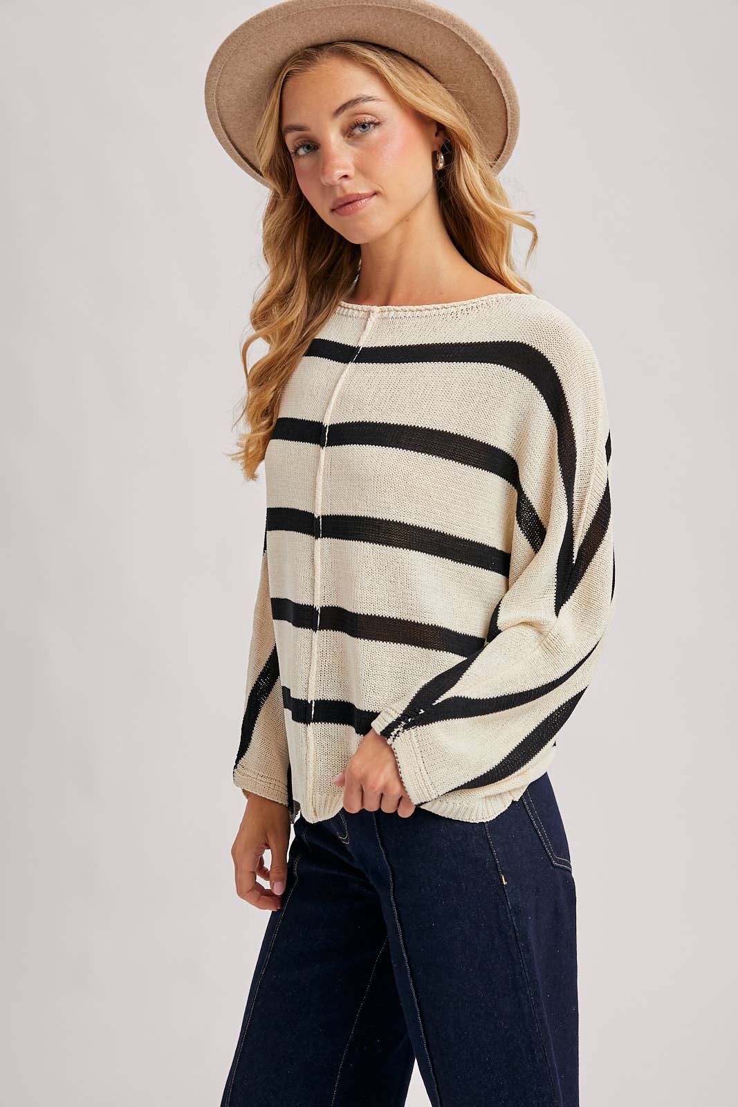 SHEER STRIPED OVERSIZE KNIT PULLOVER