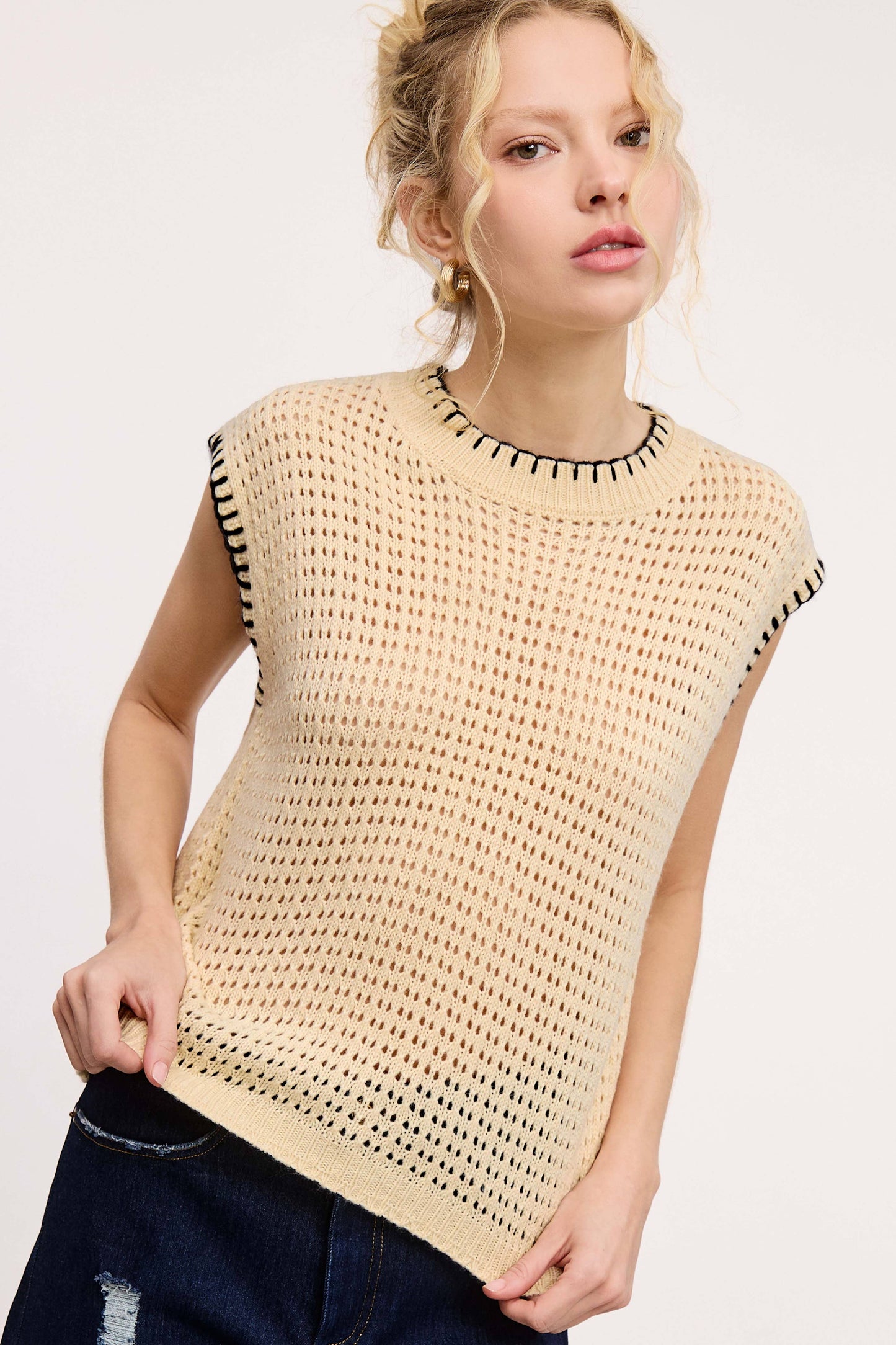 Crochet Knit Stitching Detailed Sleeveless Top