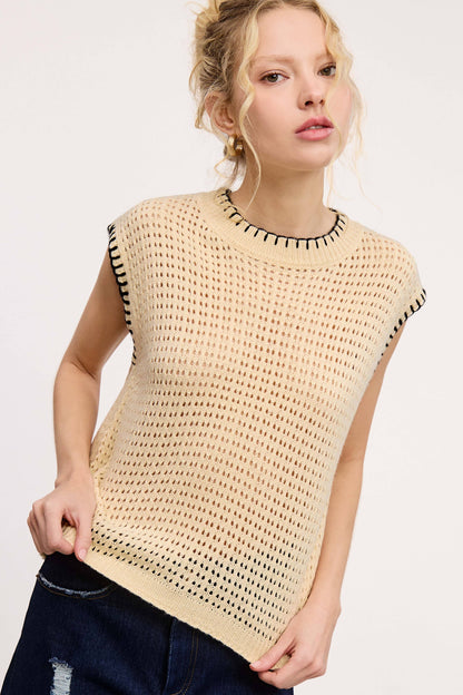 Crochet Knit Stitching Detailed Sleeveless Top