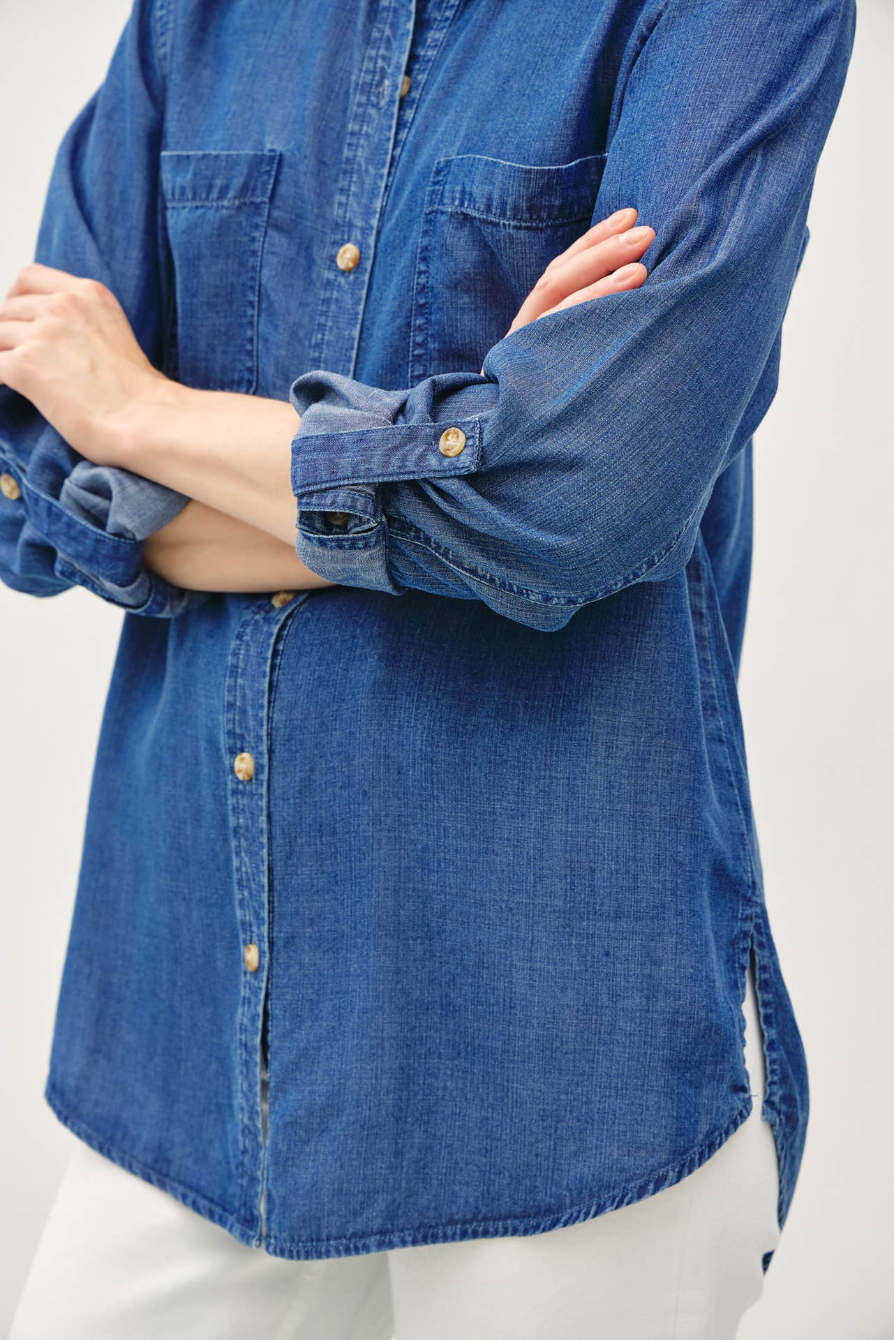 DENIM TENCEL BUTTON UP OVERSIZED SHIRT