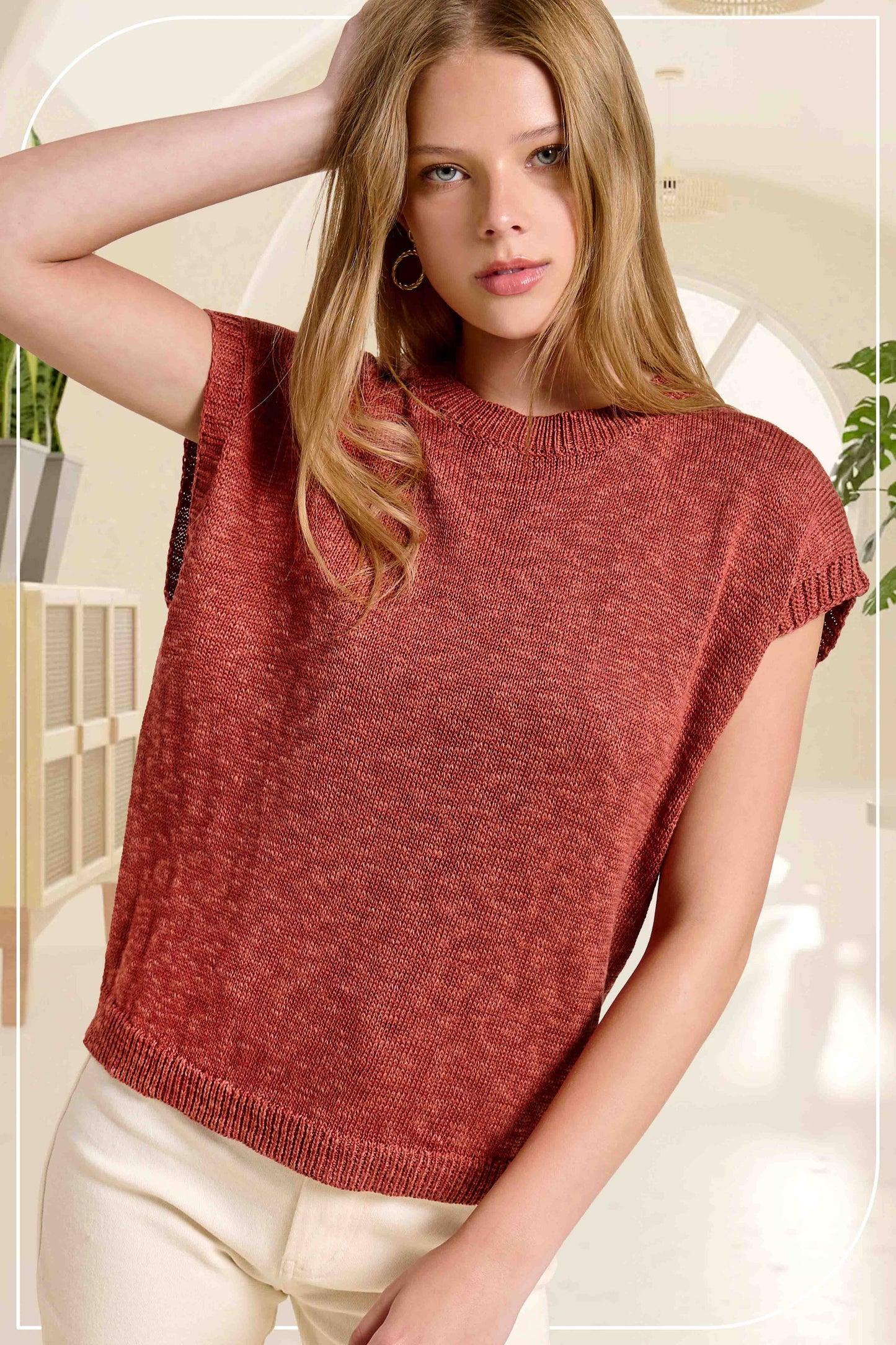 Loose Fit Sleeveless Ribbed Knit Crew Neck Top - Whimsical Details - ["Milk","sweater Tank","tank","tank top"]
