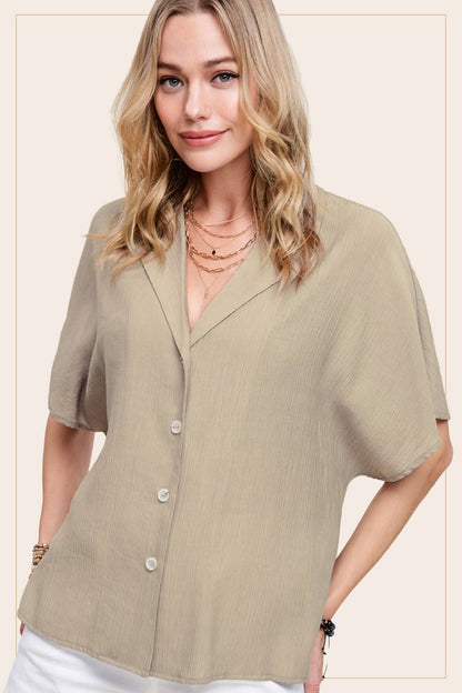 Lightweight Solid Button Down V-neck Shirts