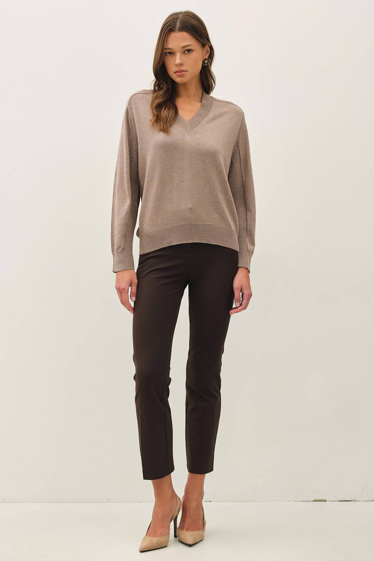 Wool Blended V-Neck Loose Fit Sweater