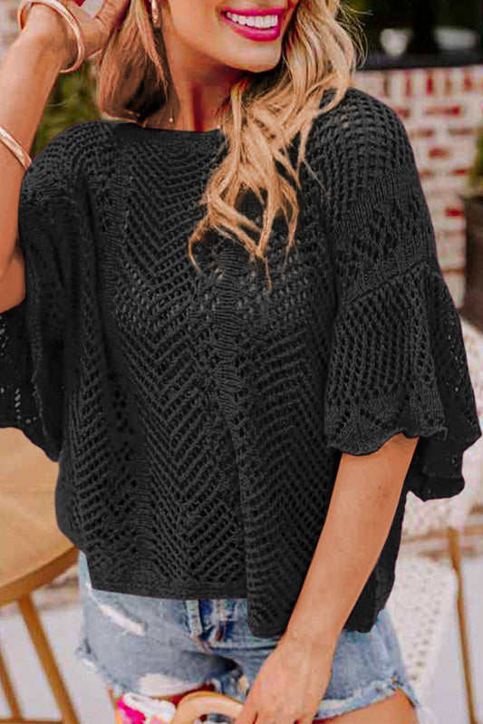 Pointelle Knit Scallop Edge Top - Whimsical Details
