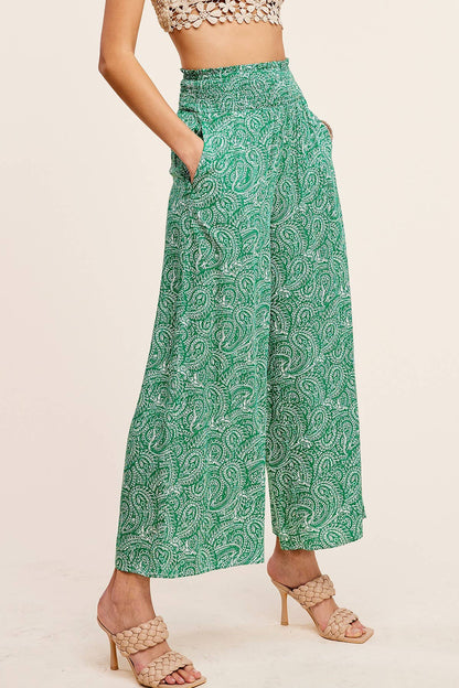 Boho Paisley Print Wide Leg Flowy Pants with Pockets - Whimsical Details - ["Flare pants","flouncy pants","pants","Spring"]