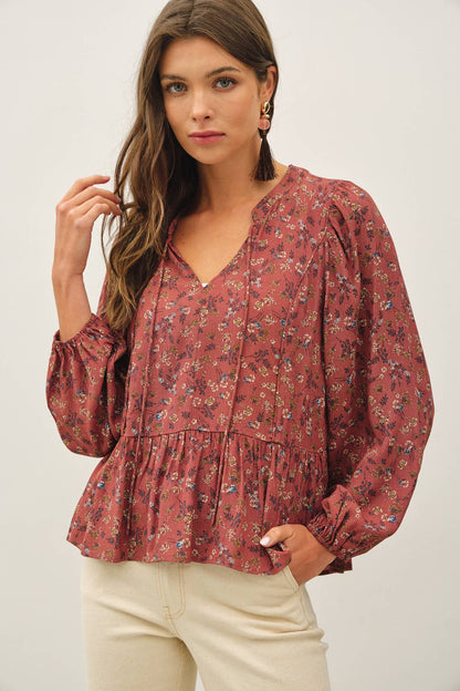Floral Print V-Neck Chiffon Blouse