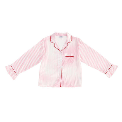 Ruffle PJ Set With Velvet Tie - Pink Stripe - Whimsical Details - []