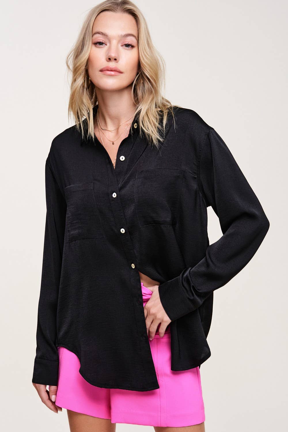 Silky and Flowy Button Down Long Sleeve Shirts - Whimsical Details - ["Blouse","button up","flowy","Long sleeve","Red Clearance","shirt","silky"]