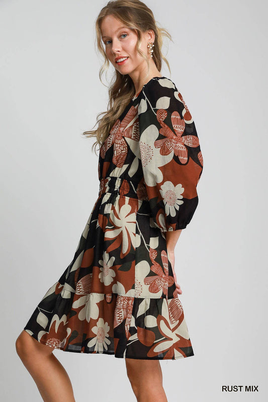 Long Sleeved Print Dress