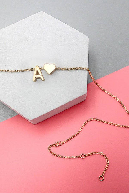 Brass Monogram Initial Heart Necklace