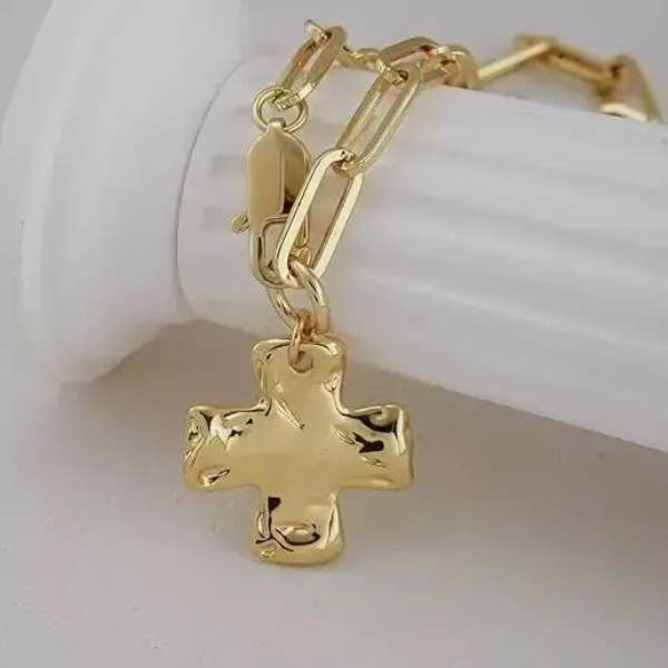 Kara Notable hammered Cross Necklace with Front Toggle