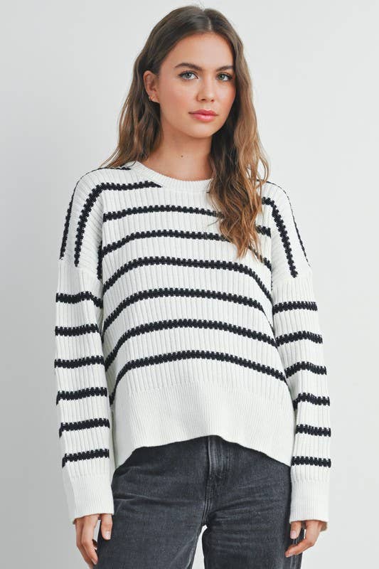 Boat Neck Striped Knit Sweater