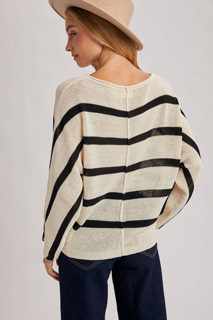 SHEER STRIPED OVERSIZE KNIT PULLOVER