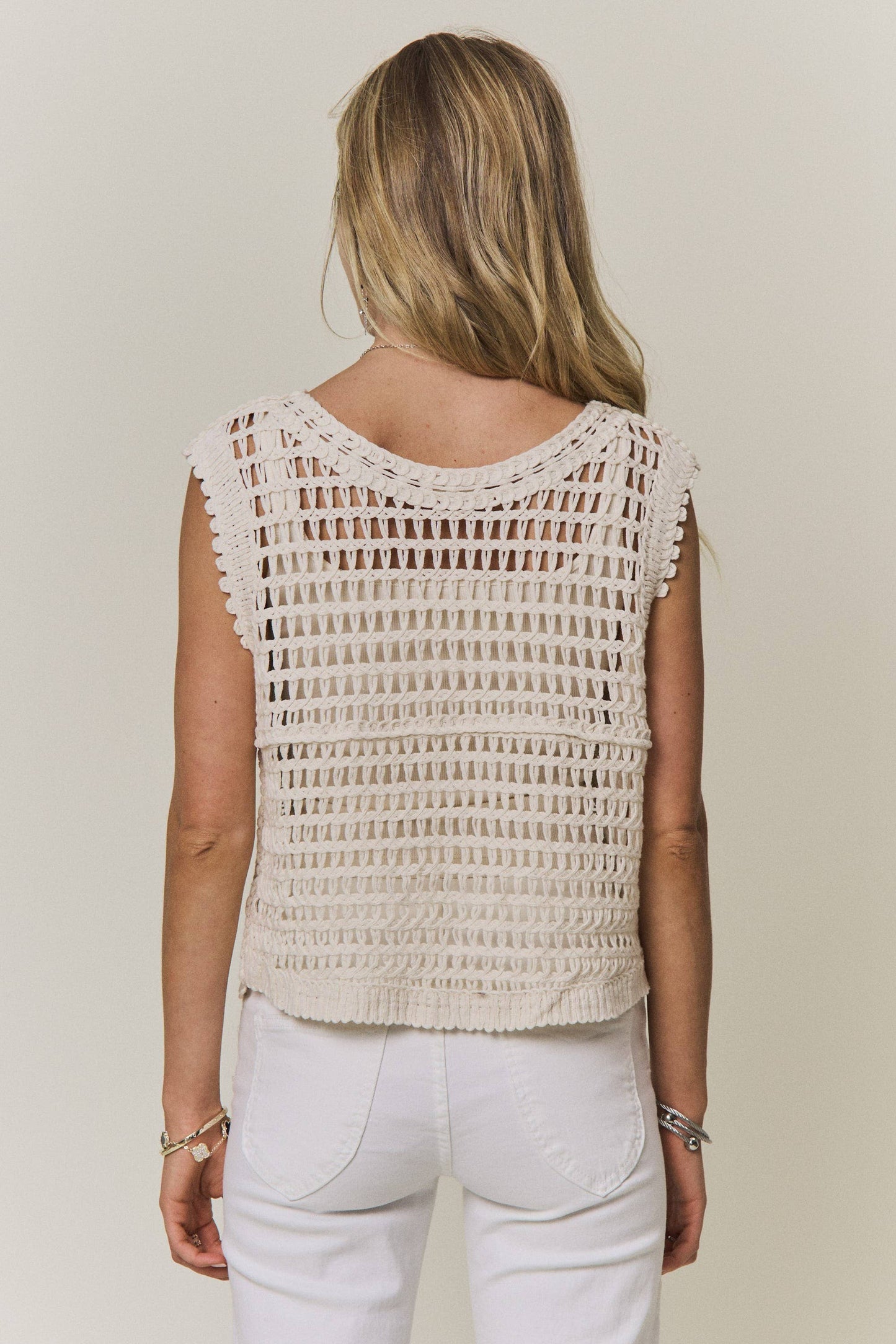 Floral Crochet Button-front Vest Top