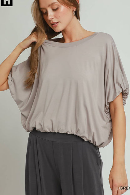 Double Lined Bubble Sleeve Hem Top