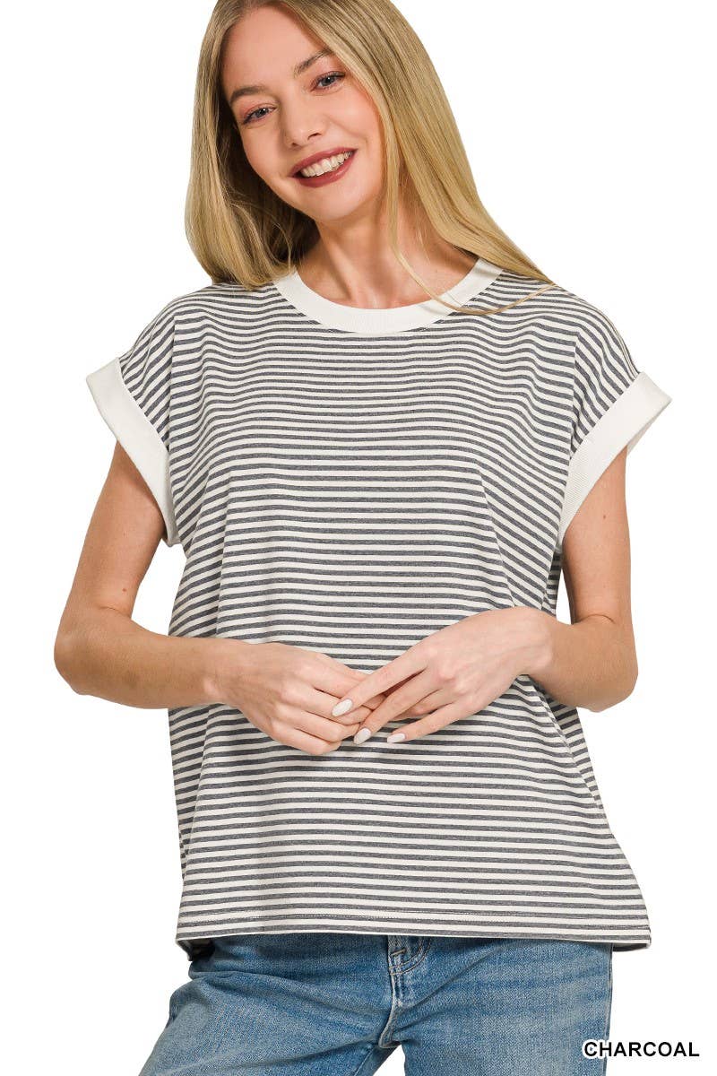 Stripe Contrast Trim Top