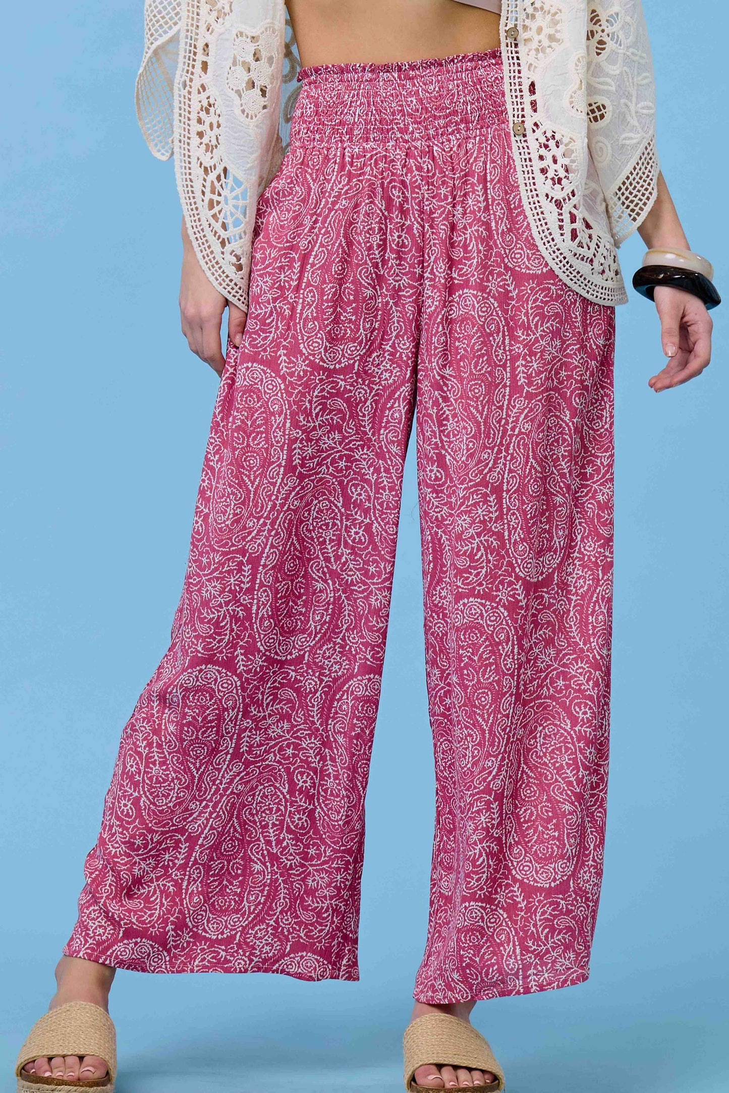 Boho Paisley Print Wide Leg Flowy Pants with Pockets - Whimsical Details - ["Flare pants","flouncy pants","pants","Spring"]