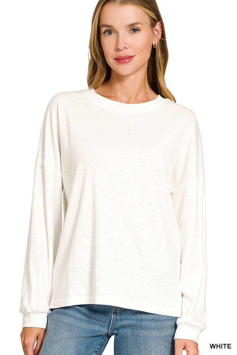 Cotton Modal Slub Round Neck Long Sleeve Top