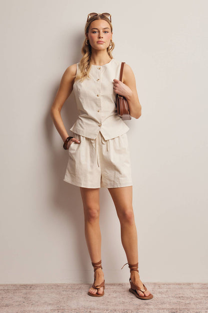 Linen Blend Button-Front Vest Top