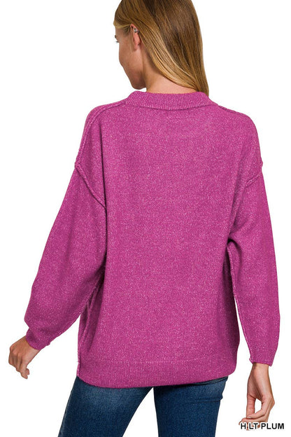 Garment Dyed Front Seam Round-neck Sweater