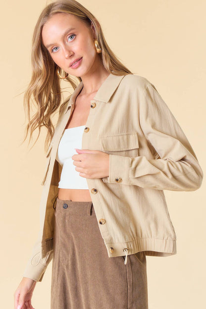 Ruched Bottom Crop Jacket w/ Double Pocket