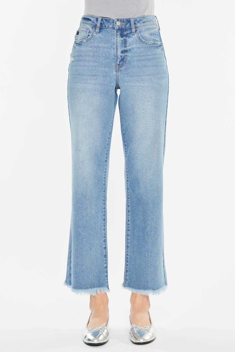 High Rise Slim Wide Leg Medium Wash Jeans