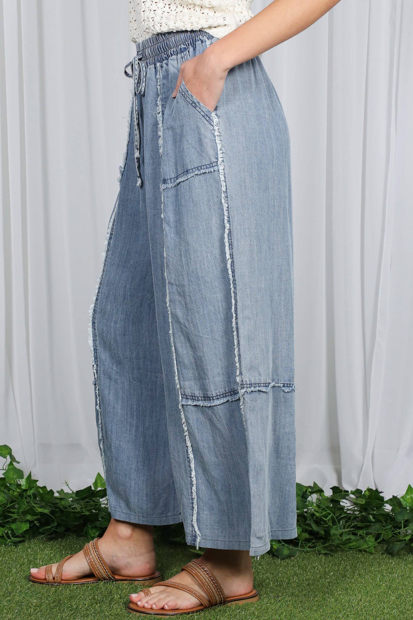 Self Fray 100%Tencel Chambray Washed Palazzo Pants