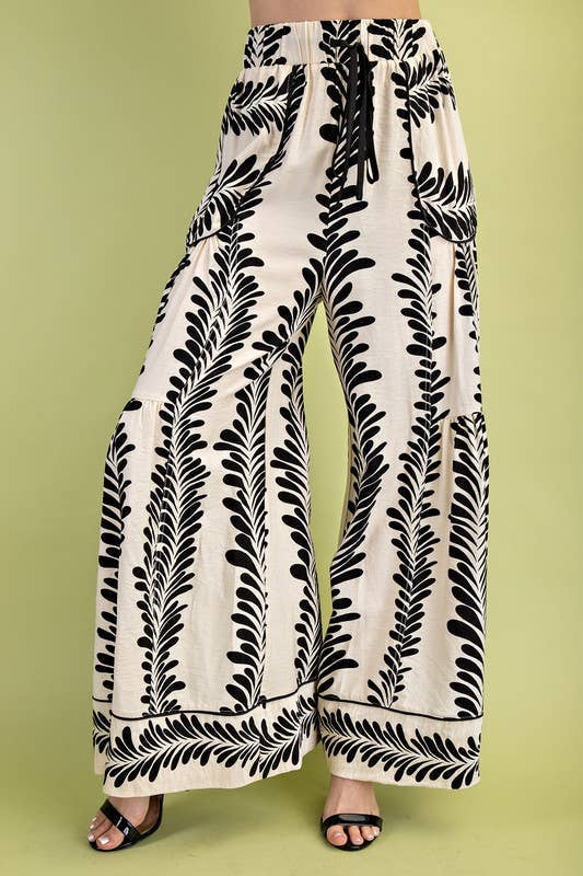 Printed Voluminous Wide Leg Pants - Whimsical Details - ["black pants","flouncy pants","pants","summer","wide leg"]