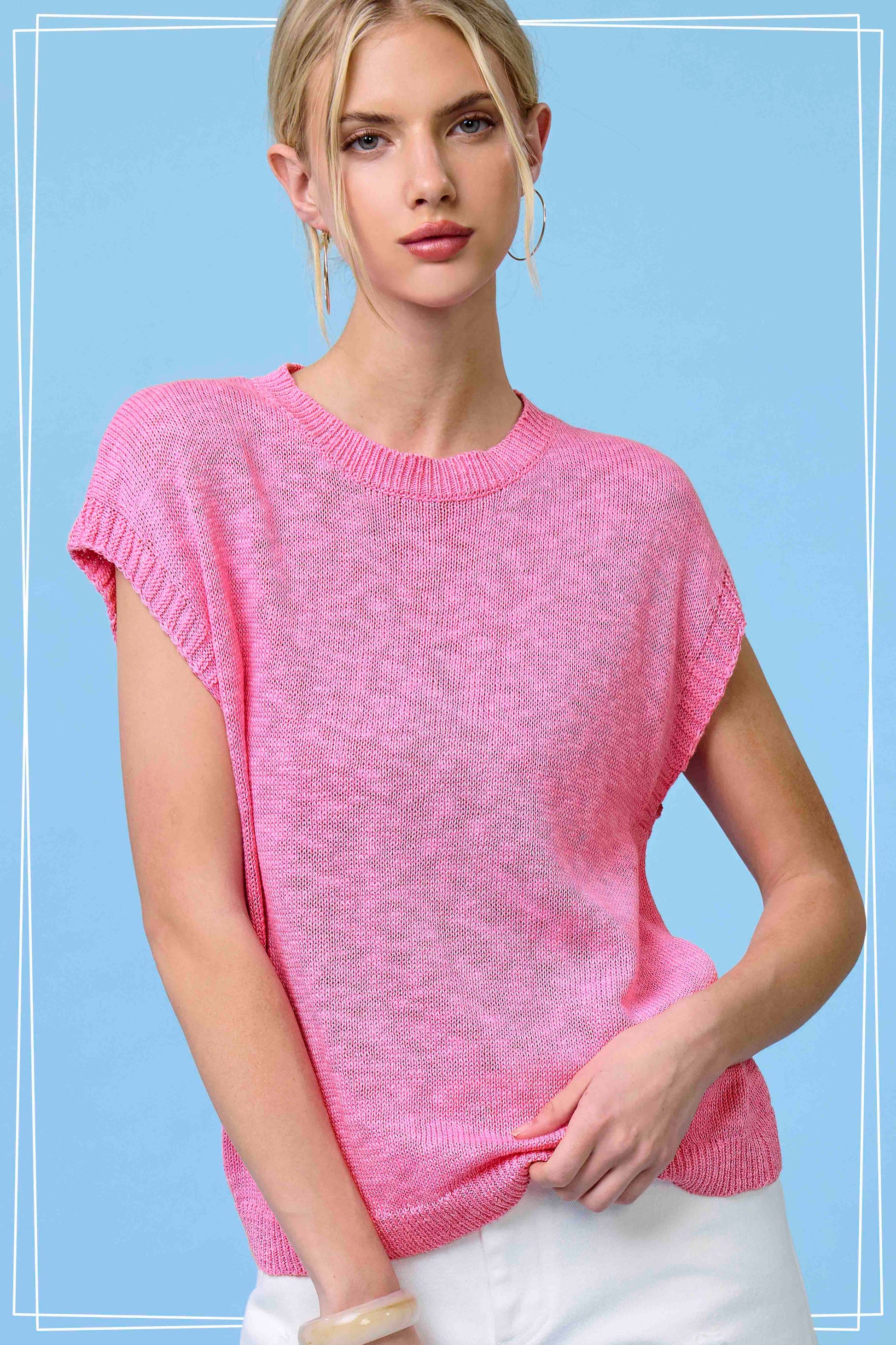 Loose Fit Sleeveless Ribbed Knit Crew Neck Top - Whimsical Details - ["Milk","sweater Tank","tank","tank top"]