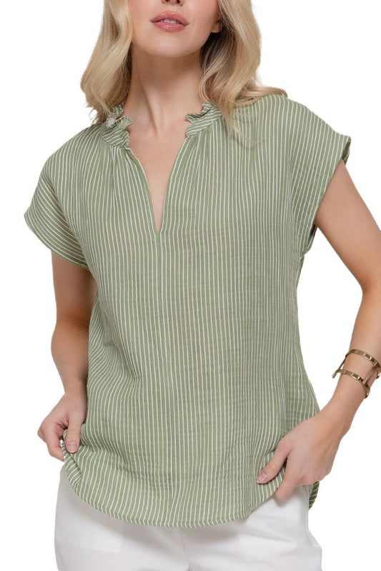 Dolman Slv V-neck Stripe Gauze Blouse