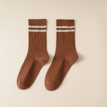 Woman Stripe Half Crew Throwback Cotton Socks - Whimsical Details - ["crew socks","sock","socks"]