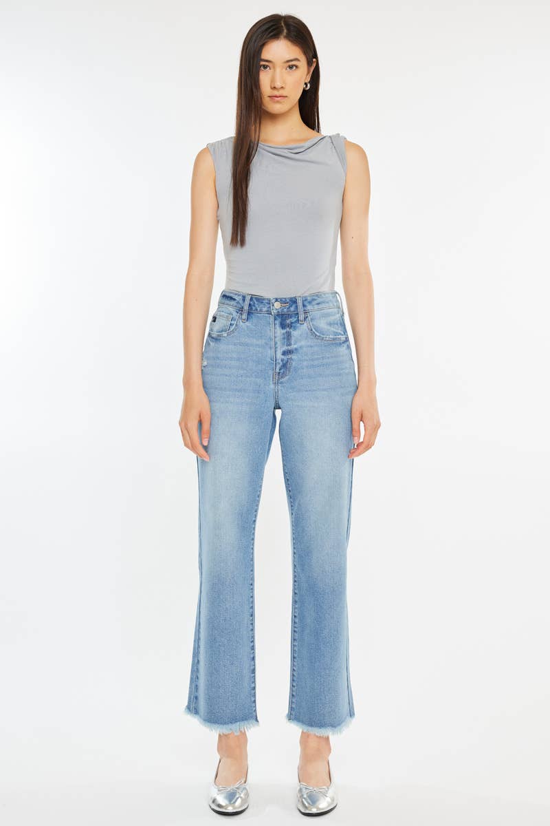 High Rise Slim Wide Leg Medium Wash Jeans