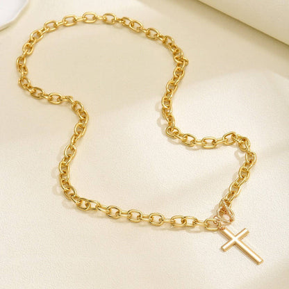 HOPE PUFFY CROSS CHUNKY CHAIN STATEMENT TOGGLE NECKLACE