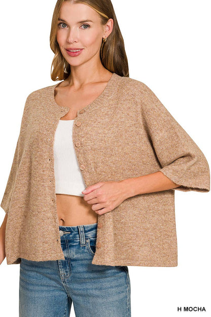 Wool Blend Short Sleeve Cardigan Sweater