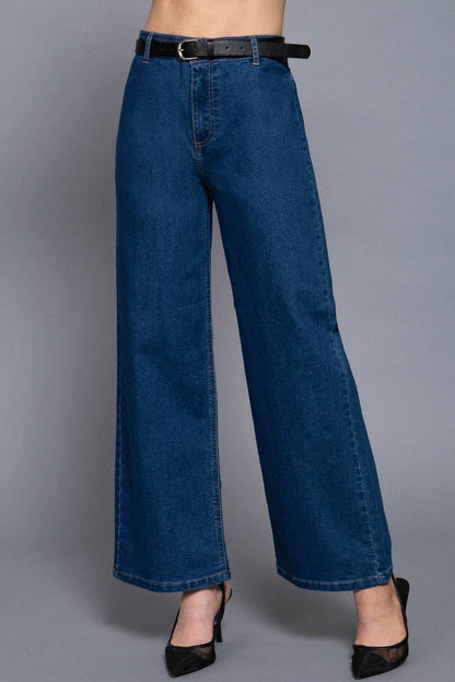 Belted Relaxed Leg Stretch Denim Pants - Whimsical Details - ["Baggy Jeans","denim","jeans","pants","slack"]
