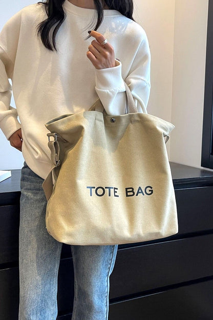 Minimalist large capacity canvas shoulder tote bag - Whimsical Details - ["minimal","simple","totebag"]