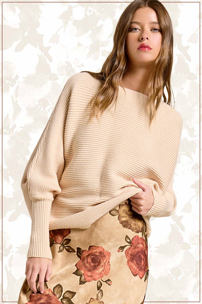 Slouchy Fit Bubble Sleeve Boat Neck Sweater