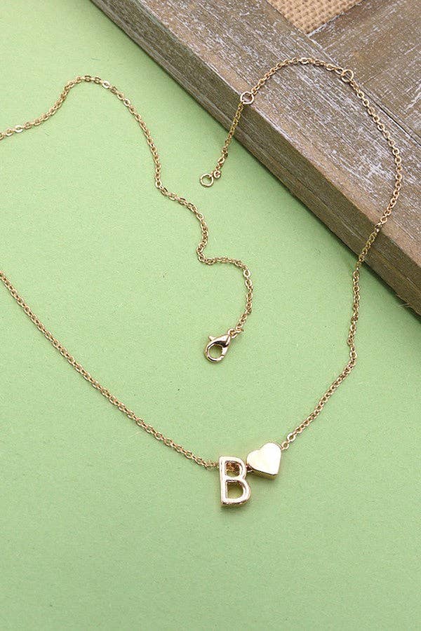 Brass Monogram Initial Heart Necklace