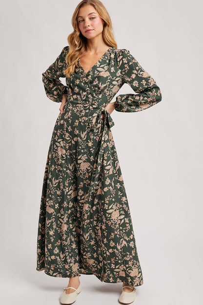 FLORAL PRINT WRAP MAXI DRESS