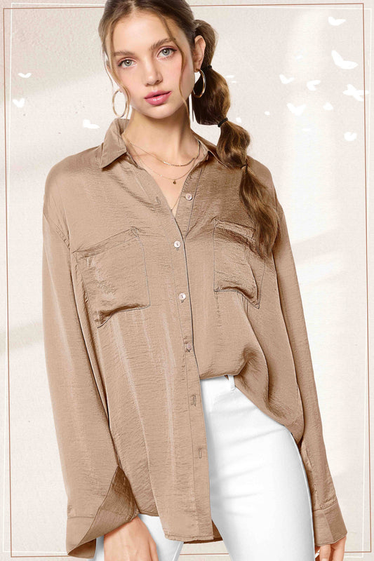 Silky and Flowy Button Down Long Sleeve Shirts
