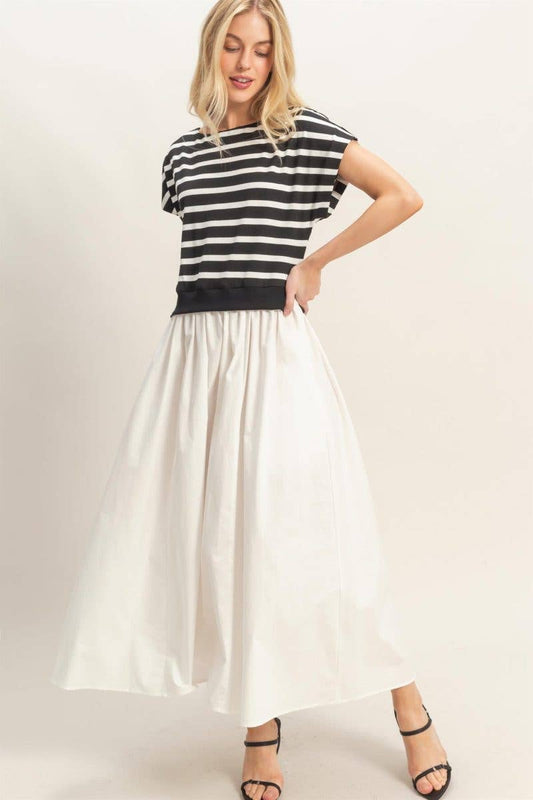 Striped Short Sleeve Midi Dress
