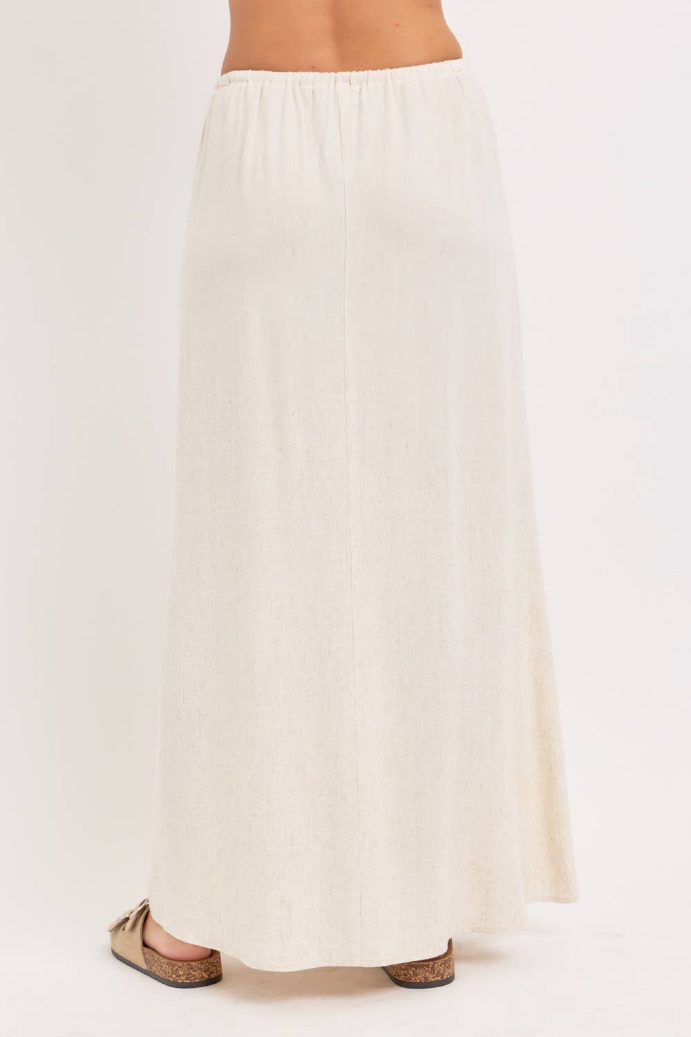 LINEN PULLOVER MAXI SKIRT - Whimsical Details - ["linen","Linen Dress","midi skirt","oatmeal","skirt"]