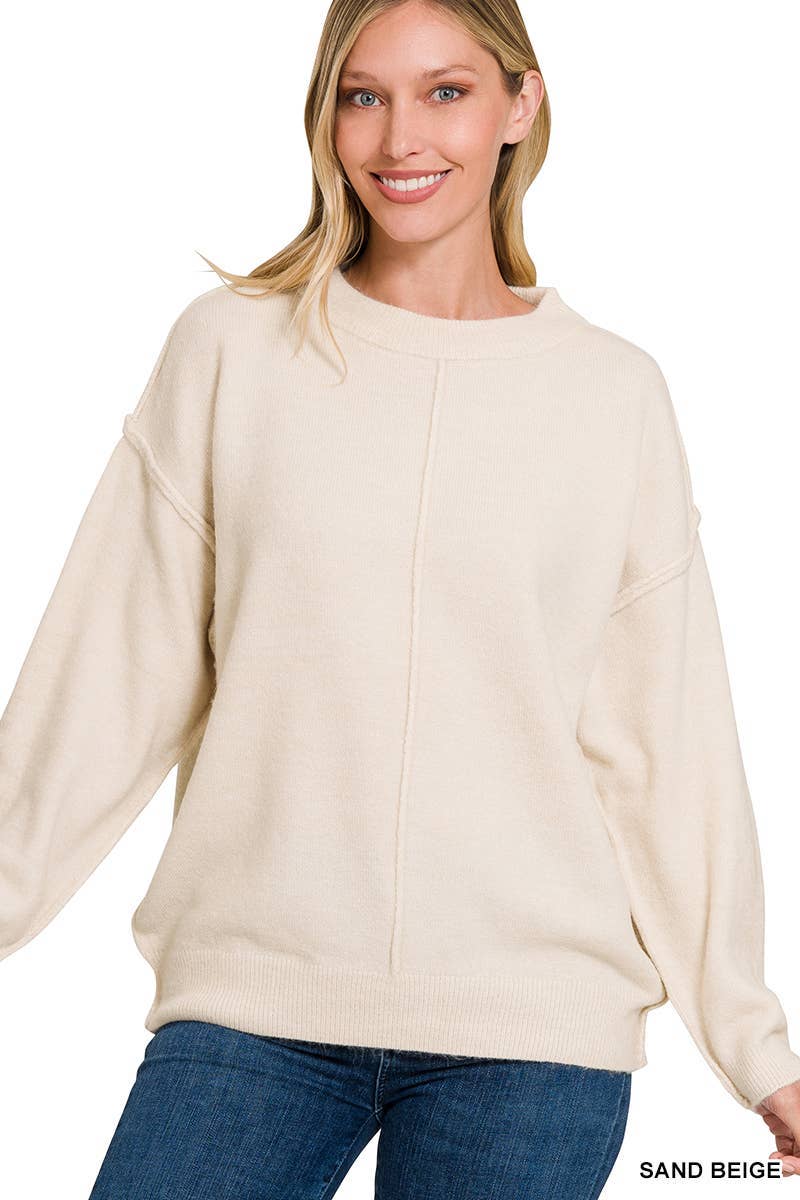 Garment Dyed Front Seam Round-neck Sweater