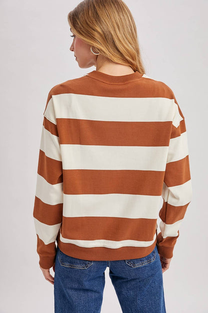Striped Boxy Crew Neck Knit Sweatshirt